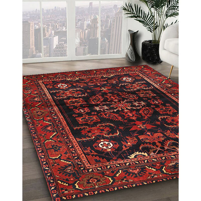 Traditional Reddish Brown Persian Rug in Family Room, tr552