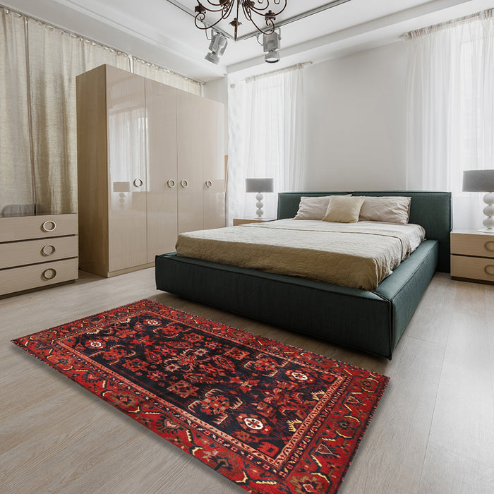 Traditional Reddish Brown Persian Rug in a Bedroom, tr552