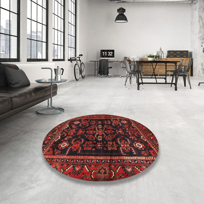 Round Traditional Reddish Brown Persian Rug in a Office, tr552