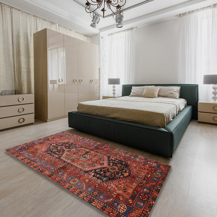 Machine Washable Traditional Saffron Red Rug in a Bedroom, wshtr553
