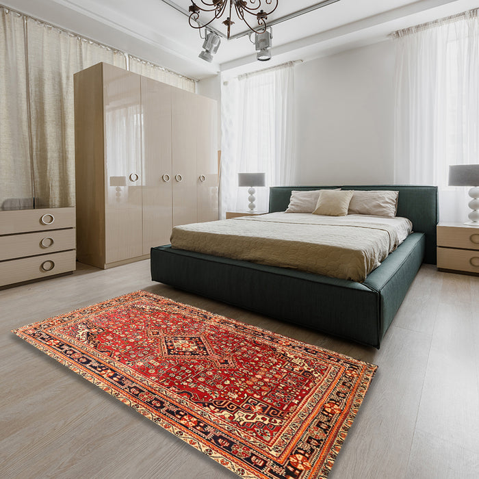 Machine Washable Traditional Sand Brown Rug in a Bedroom, wshtr560