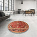 Round Machine Washable Traditional Sand Brown Rug in a Office, wshtr560