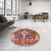 Round Machine Washable Traditional Fire Brick Red Rug in a Office, wshtr561