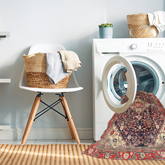 Machine Washable Traditional Fire Brick Red Rug in a Washing Machine, wshtr561