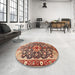 Round Machine Washable Traditional Saffron Red Rug in a Office, wshtr562