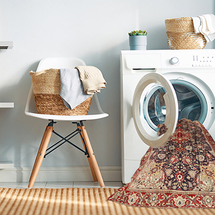 Machine Washable Traditional Saffron Red Rug in a Washing Machine, wshtr562