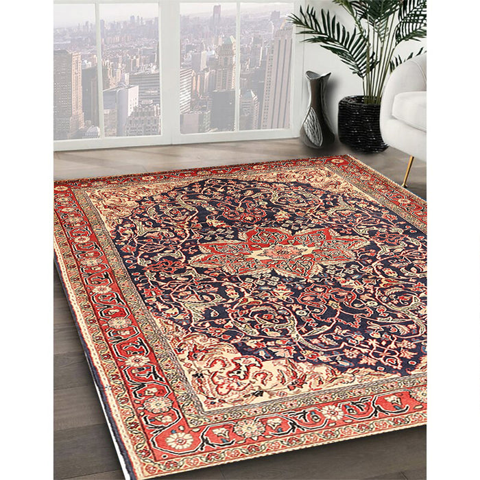 Machine Washable Traditional Brown Red Rug in a Family Room, wshtr563