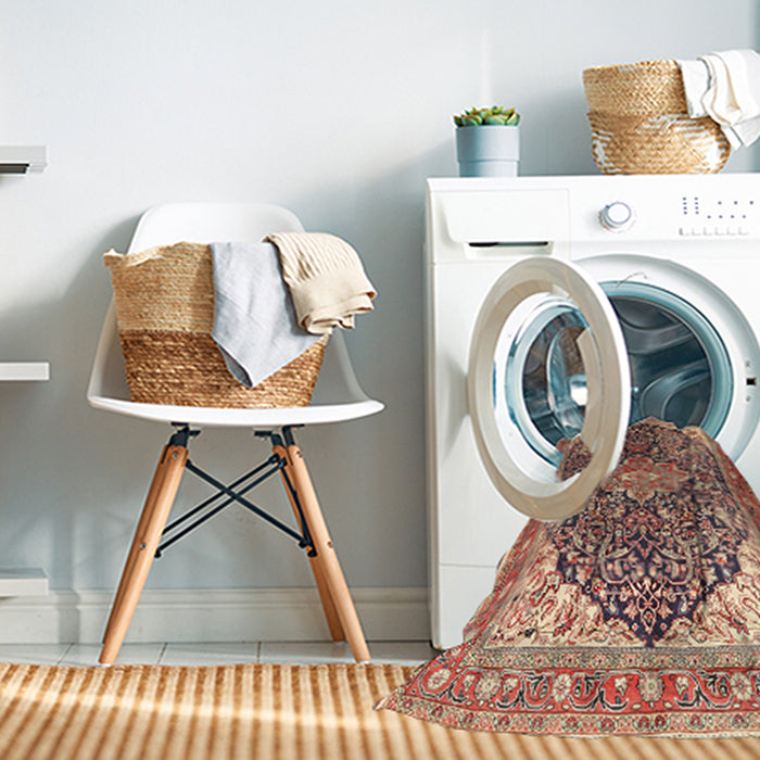 Machine Washable Traditional Brown Red Rug in a Washing Machine, wshtr563