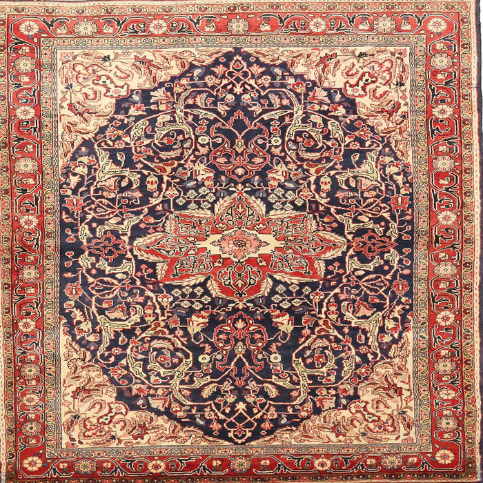 Square Traditional Brown Red Medallion Rug, tr563