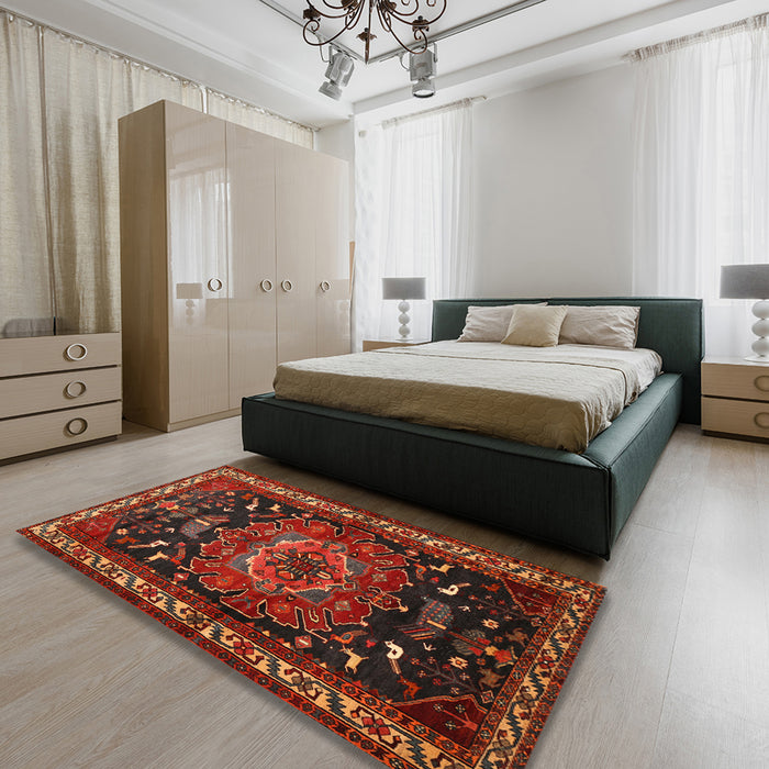 Machine Washable Traditional Sienna Brown Rug in a Bedroom, wshtr564
