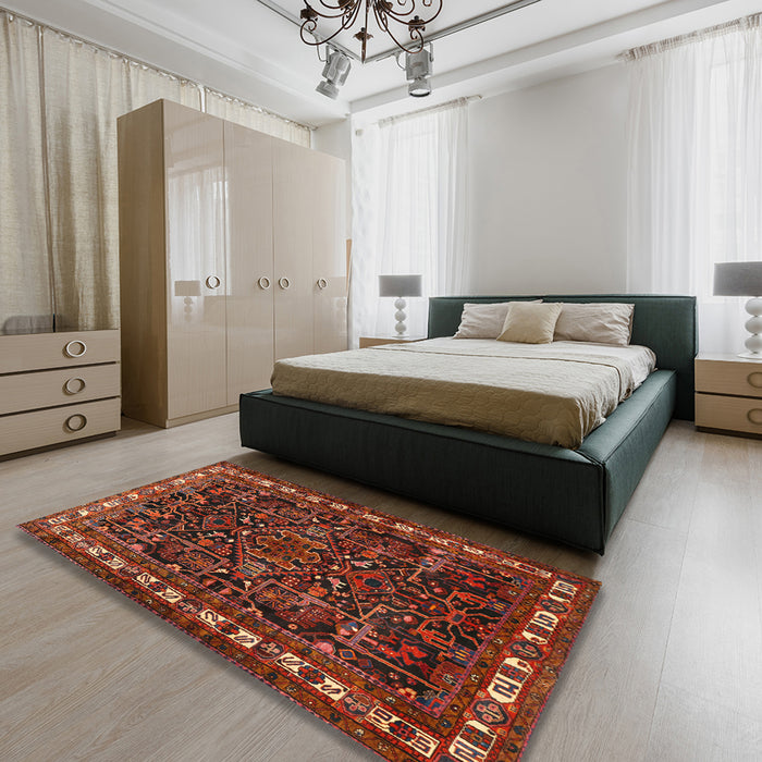 Traditional Sienna Brown Animal Rug in a Bedroom, tr565