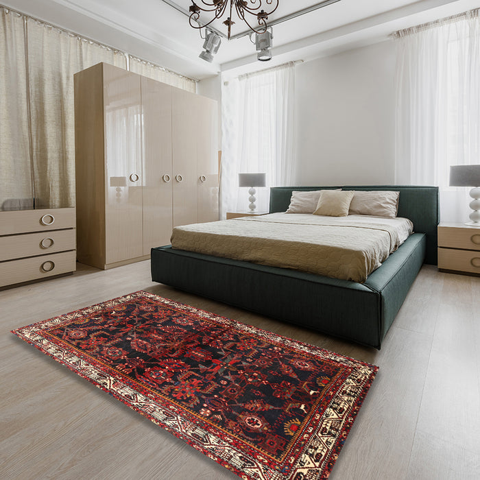 Machine Washable Traditional Brown Rug in a Bedroom, wshtr567
