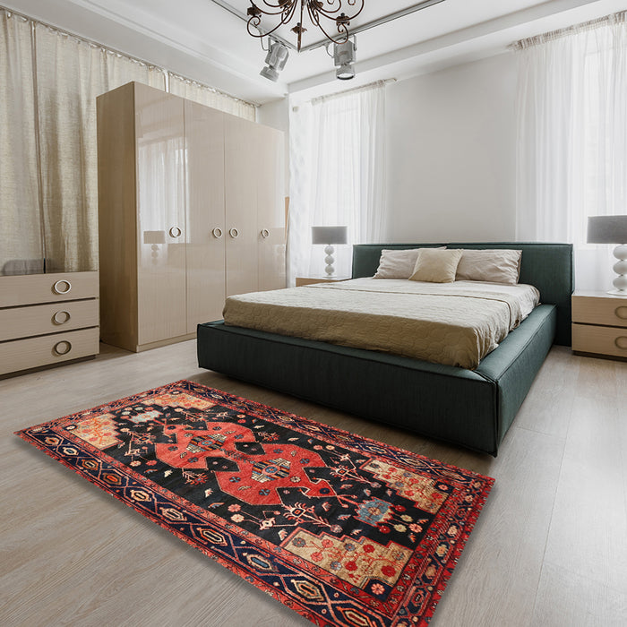 Traditional Gold Brown Persian Rug in a Bedroom, tr568
