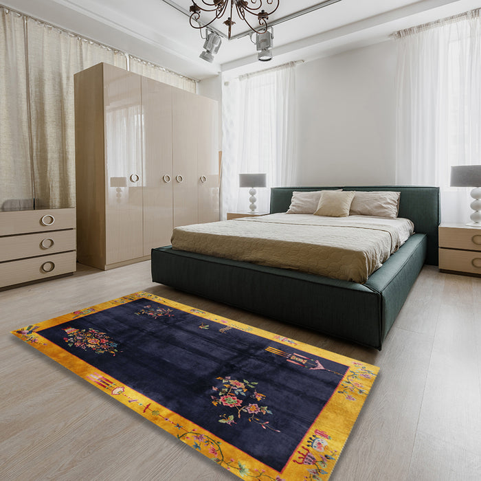 Traditional Blue Oriental Rug in a Bedroom, tr56