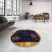 Round Machine Washable Traditional Night Blue Rug in a Office, wshtr56
