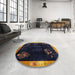 Round Traditional Blue Oriental Rug in a Office, tr56