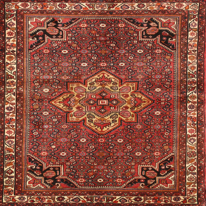 Round Machine Washable Traditional Rust Pink Rug, wshtr571