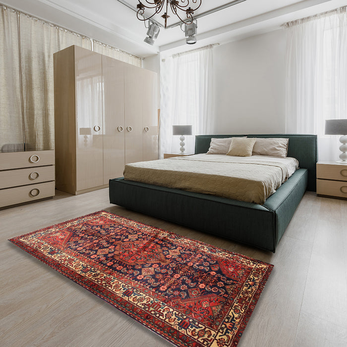 Traditional Gold Brown Persian Rug in a Bedroom, tr572