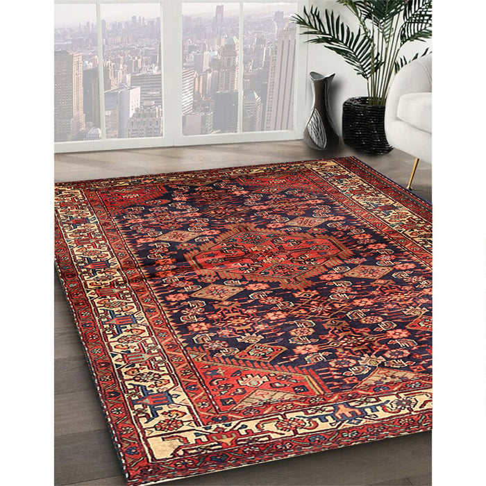 Traditional Gold Brown Persian Rug in Family Room, tr572