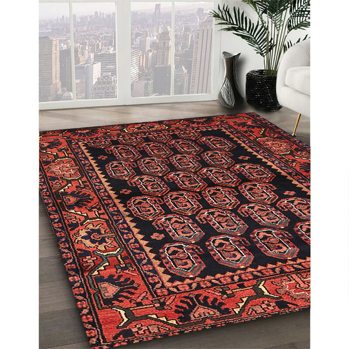 Traditional Chestnut Brown Persian Rug in Family Room, tr575