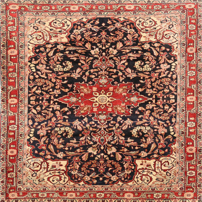 Square Traditional Saffron Red Medallion Rug, tr576