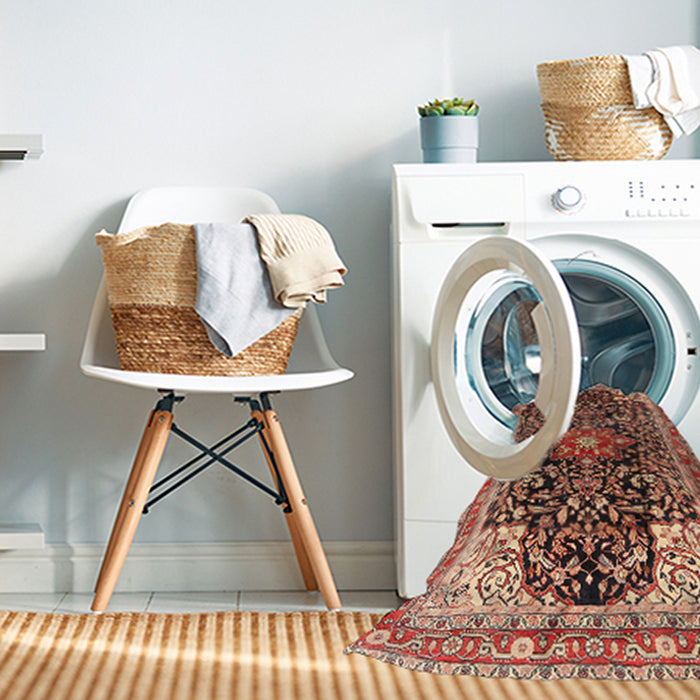 Machine Washable Traditional Saffron Red Rug in a Washing Machine, wshtr576