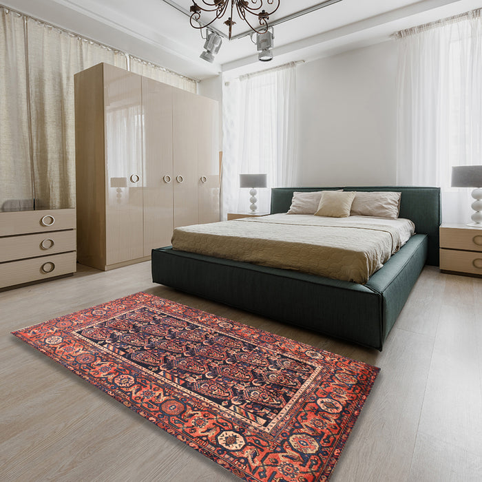 Traditional Copper Red Pink Persian Rug in a Bedroom, tr578