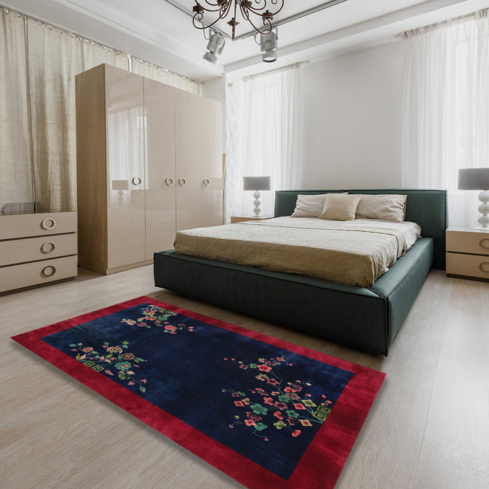 Traditional Deep-Sea Blue Oriental Rug in a Bedroom, tr57