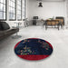 Round Machine Washable Traditional Deep-Sea Blue Rug in a Office, wshtr57