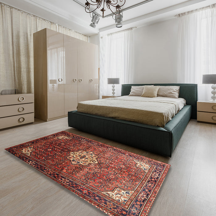 Traditional Rust Pink Persian Rug in a Bedroom, tr582