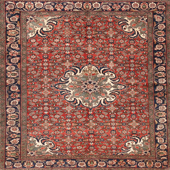 Round Machine Washable Traditional Saffron Red Rug, wshtr584