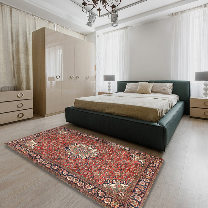 Traditional Saffron Red Persian Rug in a Bedroom, tr584