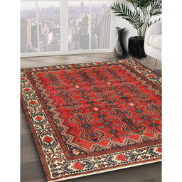 Traditional Dark Gold Brown Persian Rug in Family Room, tr585