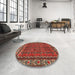 Round Traditional Dark Gold Brown Persian Rug in a Office, tr585