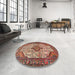 Round Machine Washable Traditional Saffron Red Rug in a Office, wshtr589