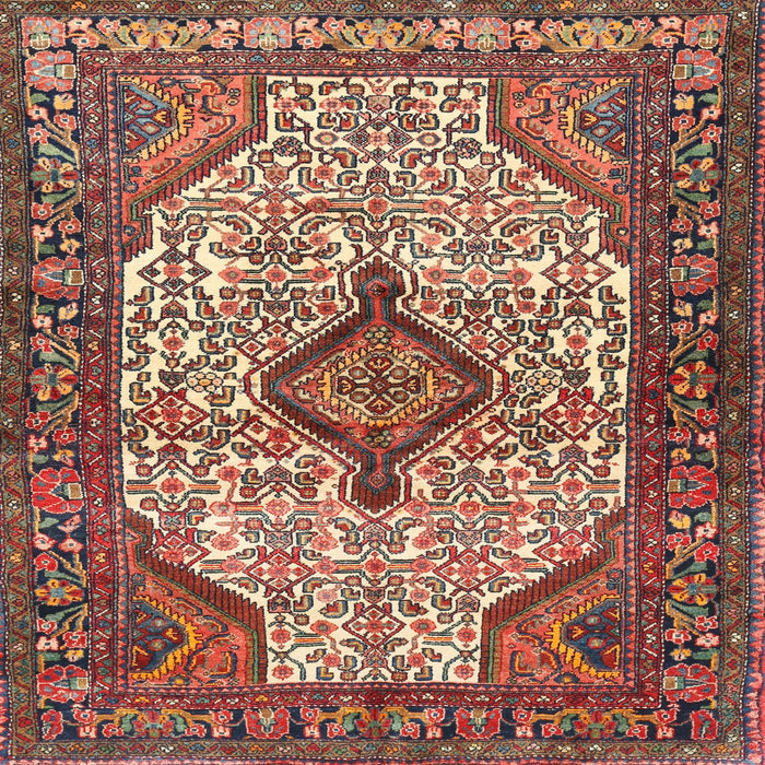 Square Traditional Saffron Red Medallion Rug, tr589