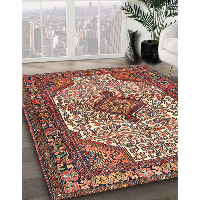 Traditional Saffron Red Medallion Rug in Family Room, tr589