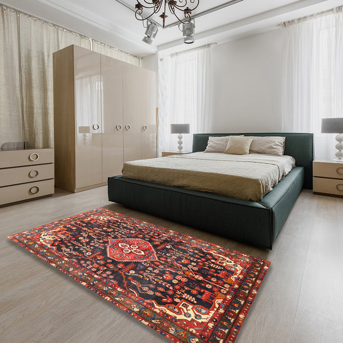 Traditional Dark Almond Brown Persian Rug in a Bedroom, tr591
