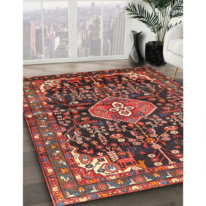Traditional Dark Almond Brown Persian Rug in Family Room, tr591