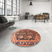 Round Traditional Mango Orange Persian Rug in a Office, tr593