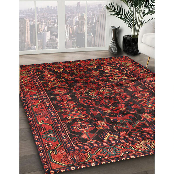 Traditional Reddish Brown Persian Rug in Family Room, tr598