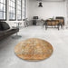 Round Machine Washable Traditional Red Rug in a Office, wshtr59