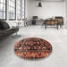 Round Traditional Rust Pink Persian Rug in a Office, tr601