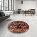 Round Machine Washable Traditional Rust Pink Rug in a Office, wshtr601