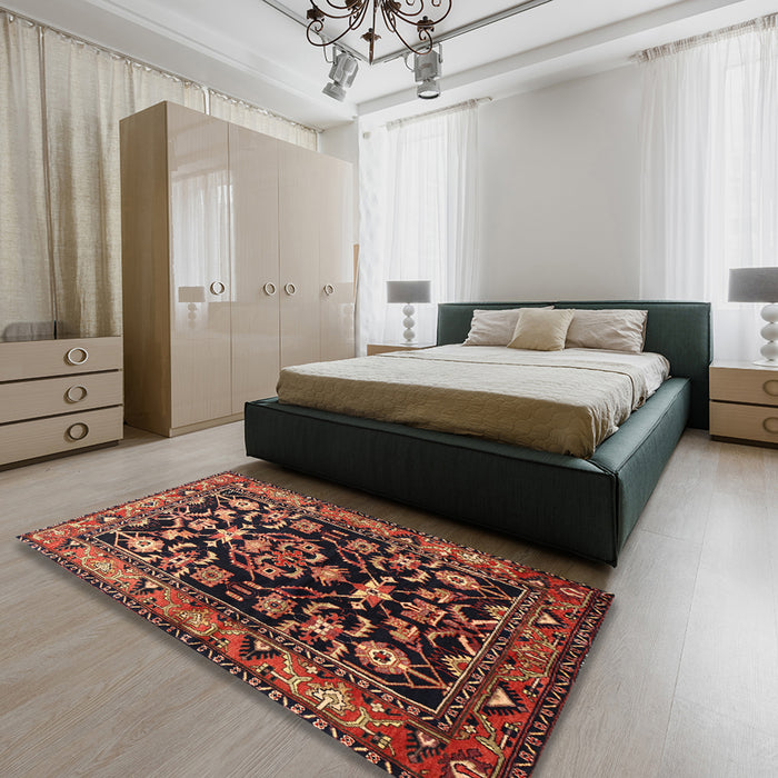 Traditional Rust Pink Persian Rug in a Bedroom, tr601