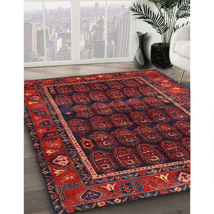 Traditional Reddish Brown Persian Rug in Family Room, tr602