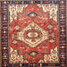 Round Machine Washable Traditional Saffron Red Rug, wshtr603