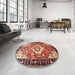 Round Machine Washable Traditional Saffron Red Rug in a Office, wshtr603