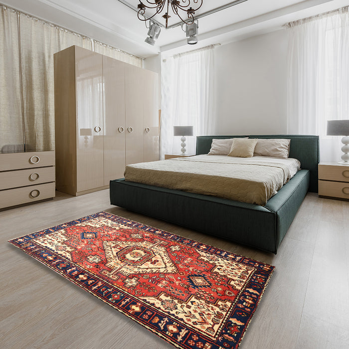 Traditional Saffron Red Persian Rug in a Bedroom, tr603