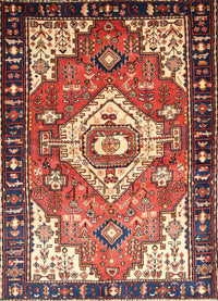 Machine Washable Traditional Saffron Red Rug, wshtr603